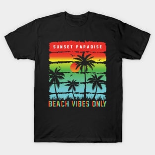 Vintage Retro Style Waves Sunset Paradise Beach Vibes Only T-Shirt